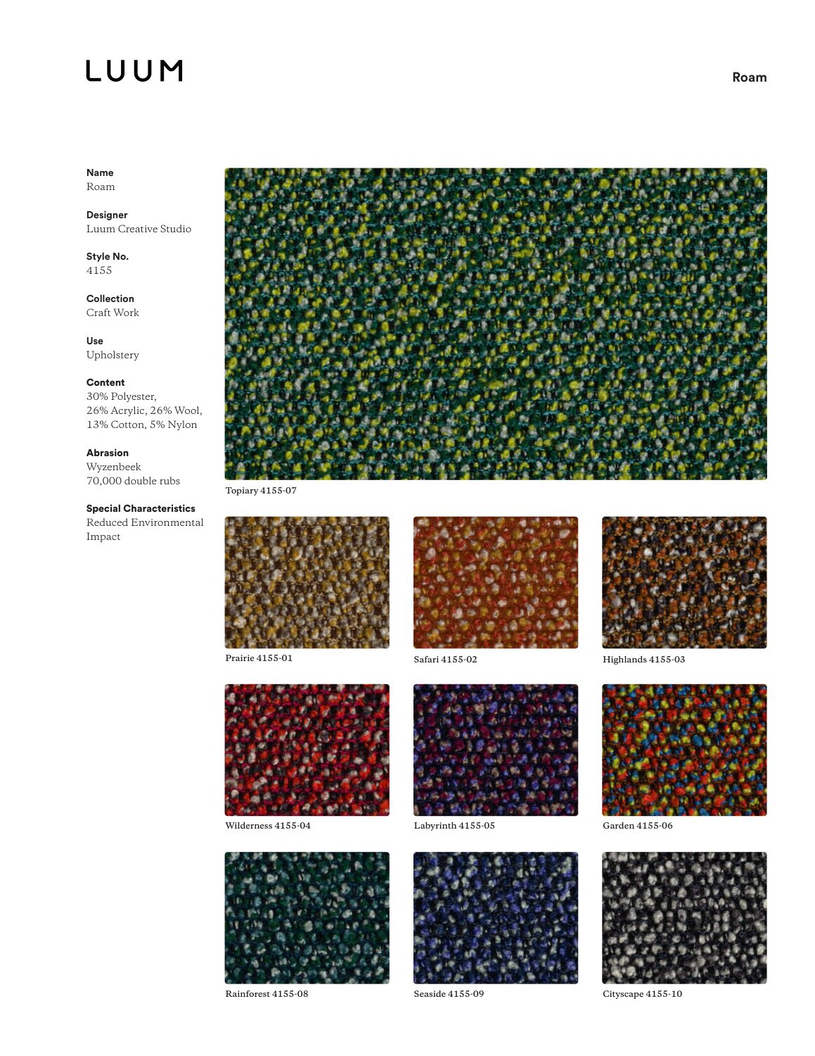 Roam - 4155 Sample Card