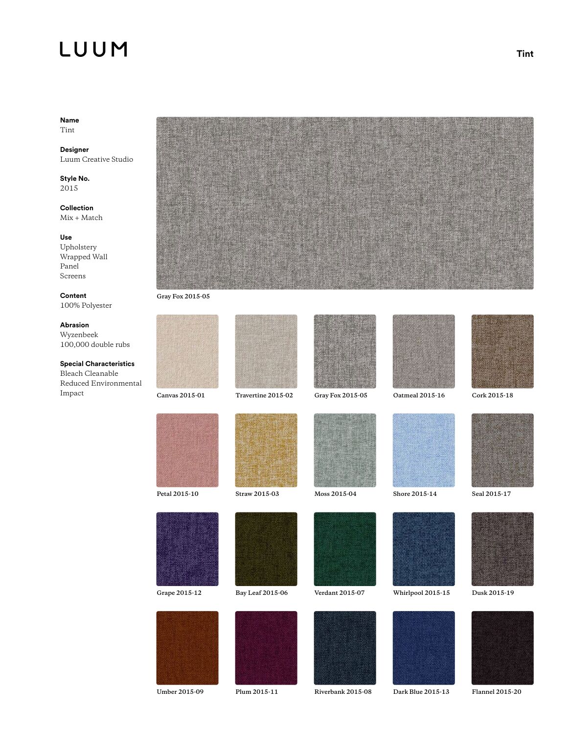 Tint - Riverbank - 2015 - 08 - Half Yard Sample Card